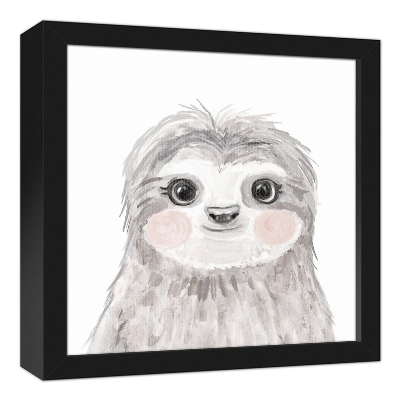 Baby Sloth 13.73" x 13.73" Black Framed Canvas