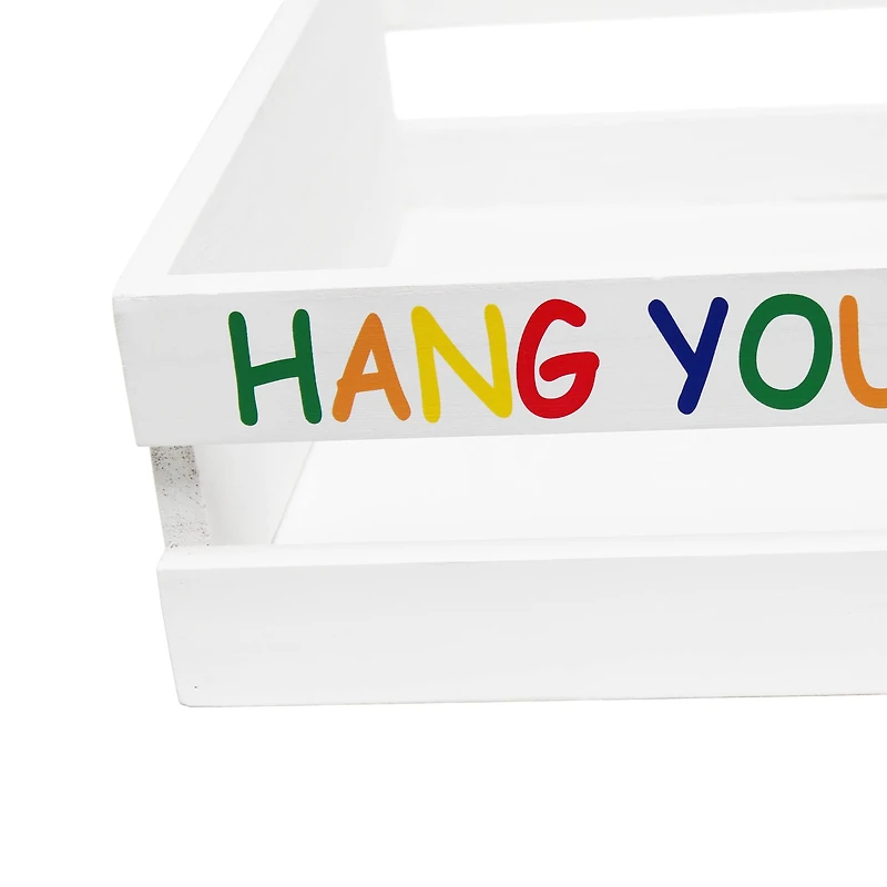 Elegant Designs Small White Wash Kids Towel Holder, Frame & Toilet Paper Holder Set