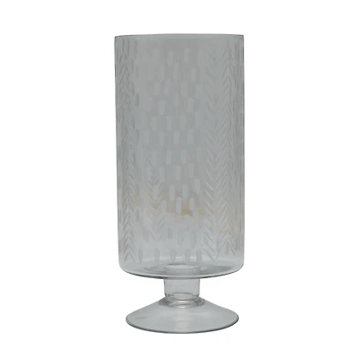 Hello Honey® 11" Glass Footed Hurricane Vase with Etched Pattern
