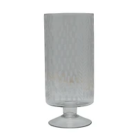 Hello Honey® 11" Glass Footed Hurricane Vase with Etched Pattern