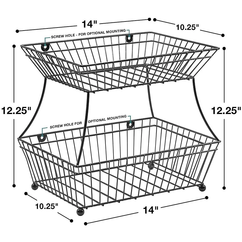Sorbus 2-Tier Flat-Back Metal Basket