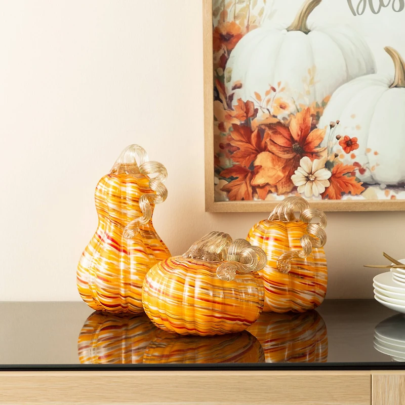 Glitzhome® 8.5" Fall Multi Stripes Glass Gourd