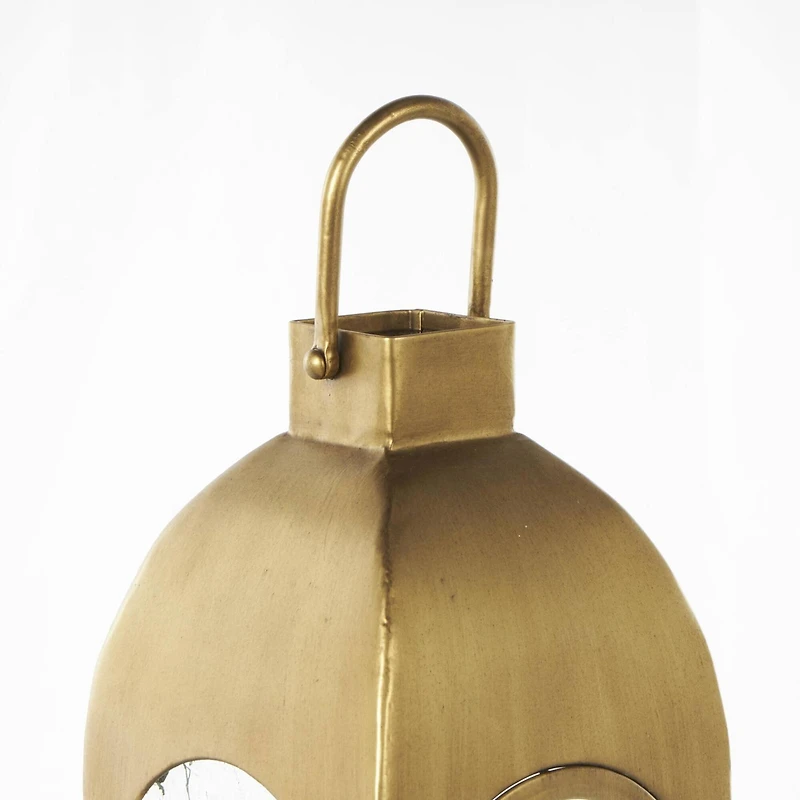 18" Gold Metal Arched Candle Lantern with Top Handle