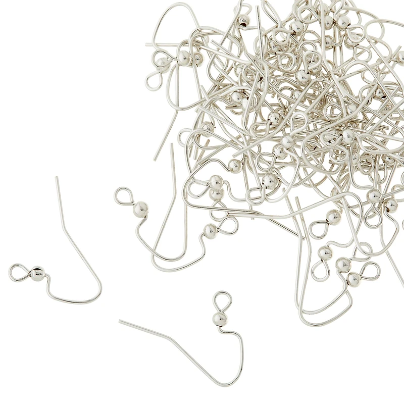 12 Pack: Rhodium Fishhook Earring with Ball by Bead Landing™