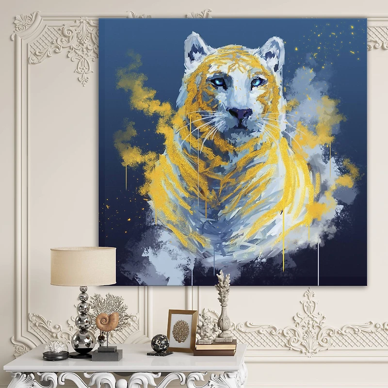 Designart - Tiger Spirit In Blue And Gold