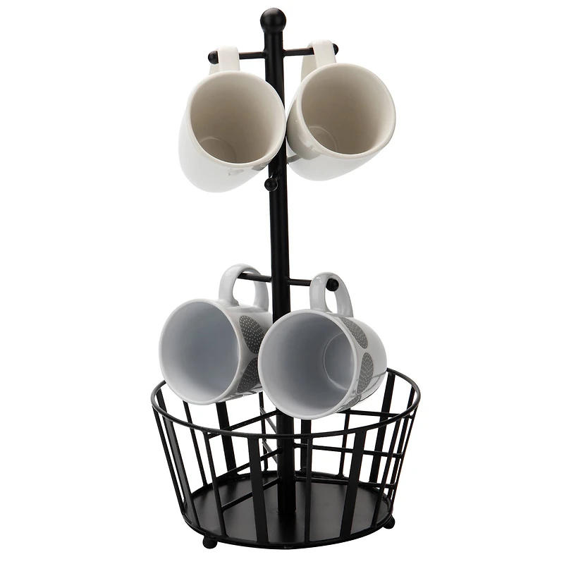 Mind Reader Black Countertop Mug Tree Cup Rack & Single Serve Coffee Pod Storage