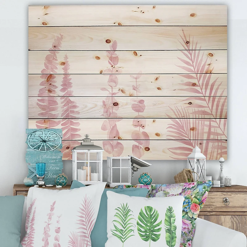 Designart - Blush Pinkeucalyptus and Palm Branches
