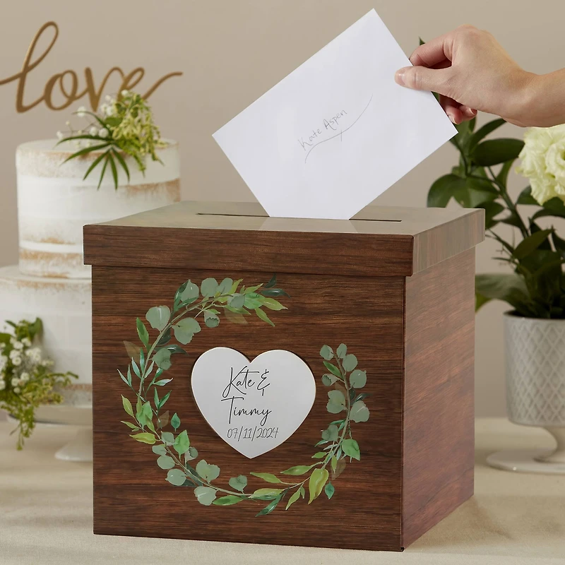 Kate Aspen® Rustic Brown Faux Wood Print Card Box