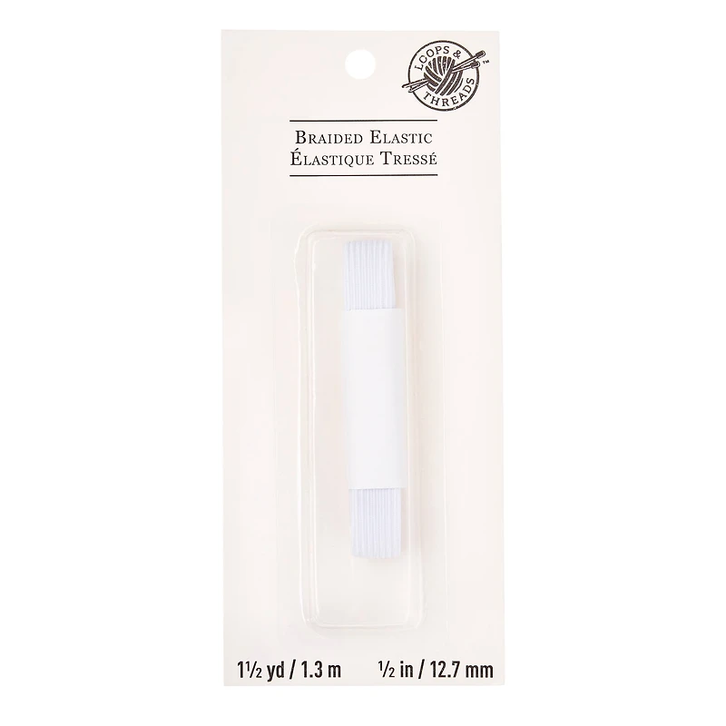 1/2" White Braided Elastic by Loops & Threads™