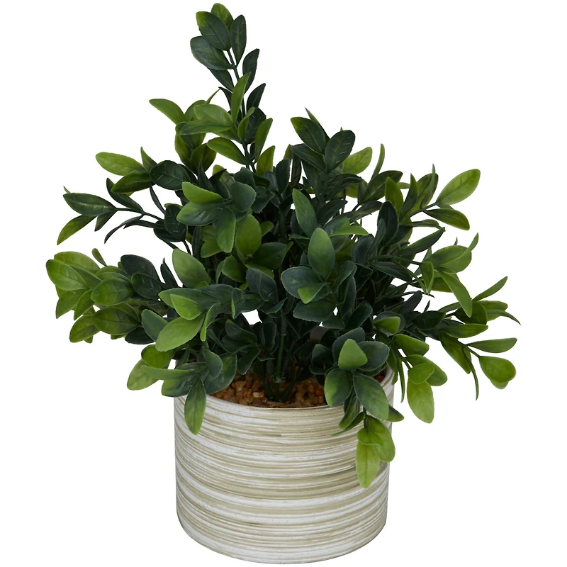 The Novogratz 11" Green Faux Foliage Eucalyptus Artificial Plant with Patterned Porcelain Pot