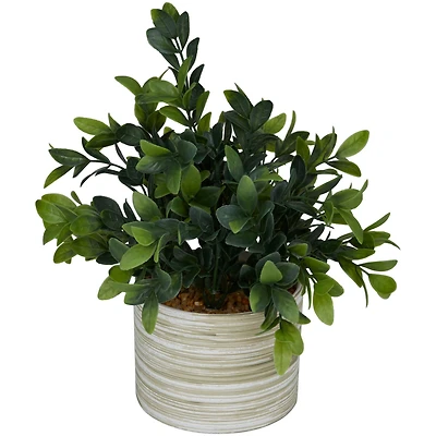 The Novogratz 11" Green Faux Foliage Eucalyptus Artificial Plant with Patterned Porcelain Pot
