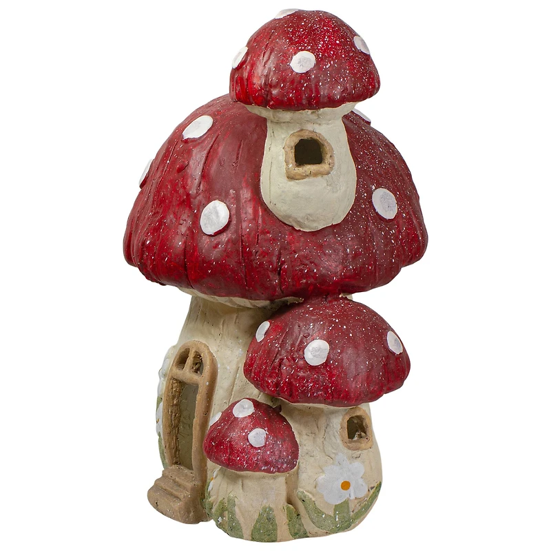 18" Red & Beige Mushroom House Outdoor Garden Statue