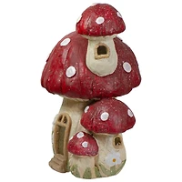 18" Red & Beige Mushroom House Outdoor Garden Statue