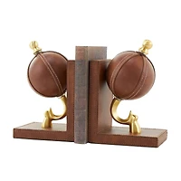 9" Brown Leather Globe Handmade Stitched Bookends Set