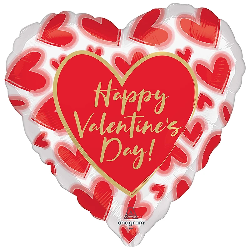 17" Happy Valentine's Day Lined Hearts Foil Mylar Balloon