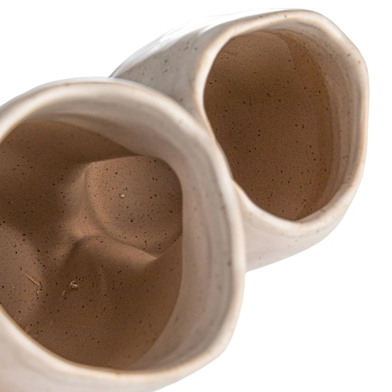 Hello Honey® 6.25" White & Beige 2-Tone Stoneware Vase with Reactive Glaze