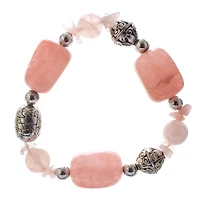 John Bead Rose Quartz Stretch Bracelet with Silver Filigree Beads