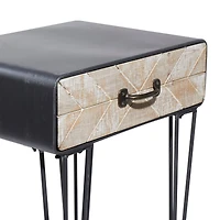 2ft. Black Iron and Wood Modern Accent Table