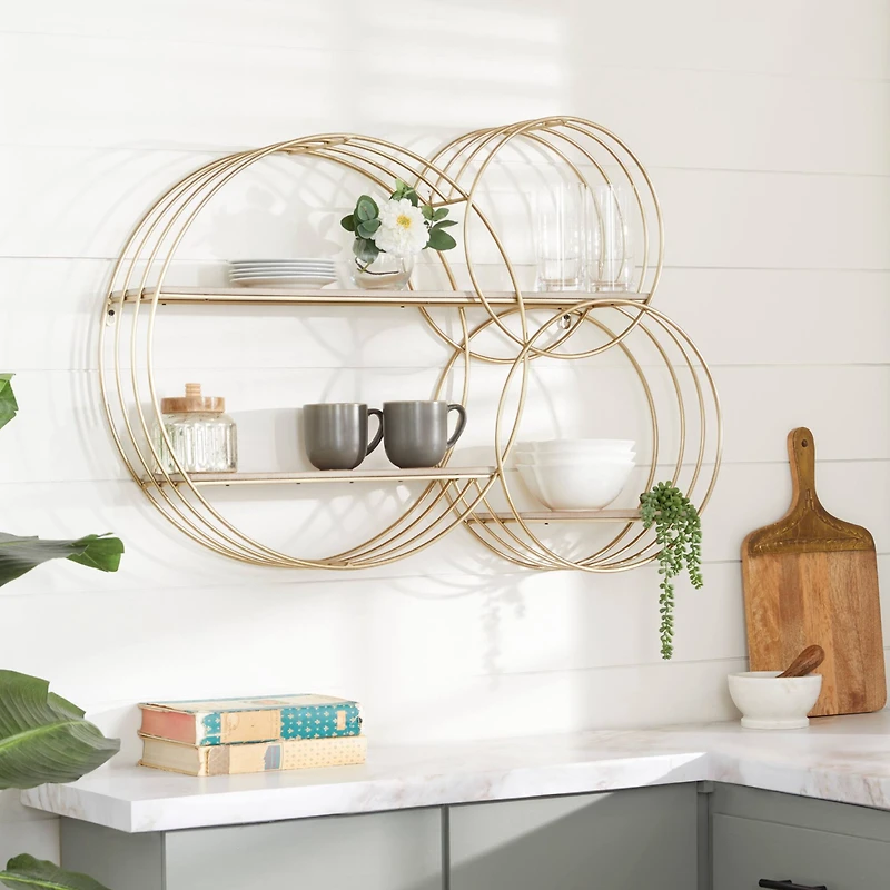 Gold Metal Contemporary Wall Shelf, 26" x 37" x 6"