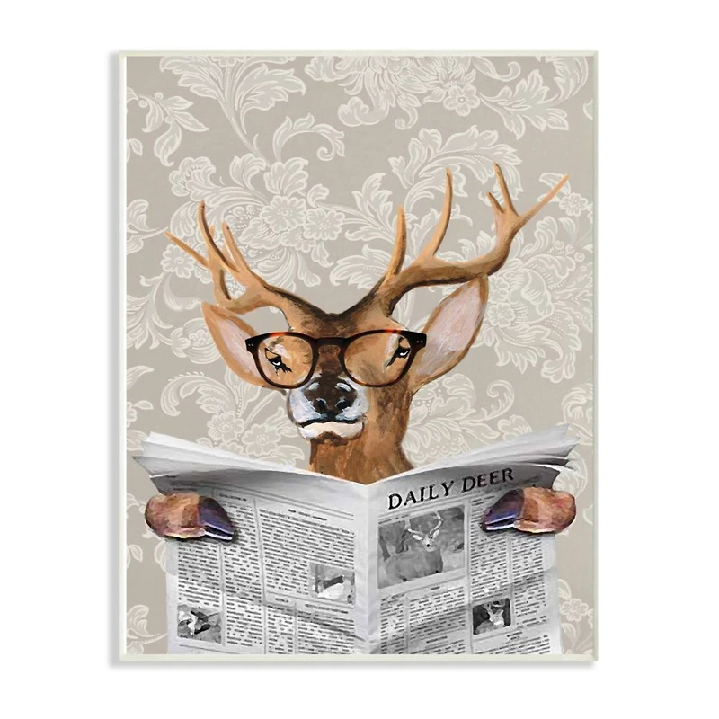 Stupell Industries Deer Reading Newspaper Wall Art Plaque