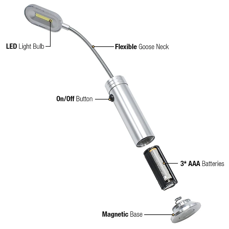 Sorbus Metallic Silver LED Magnetic Base Light, 2ct.