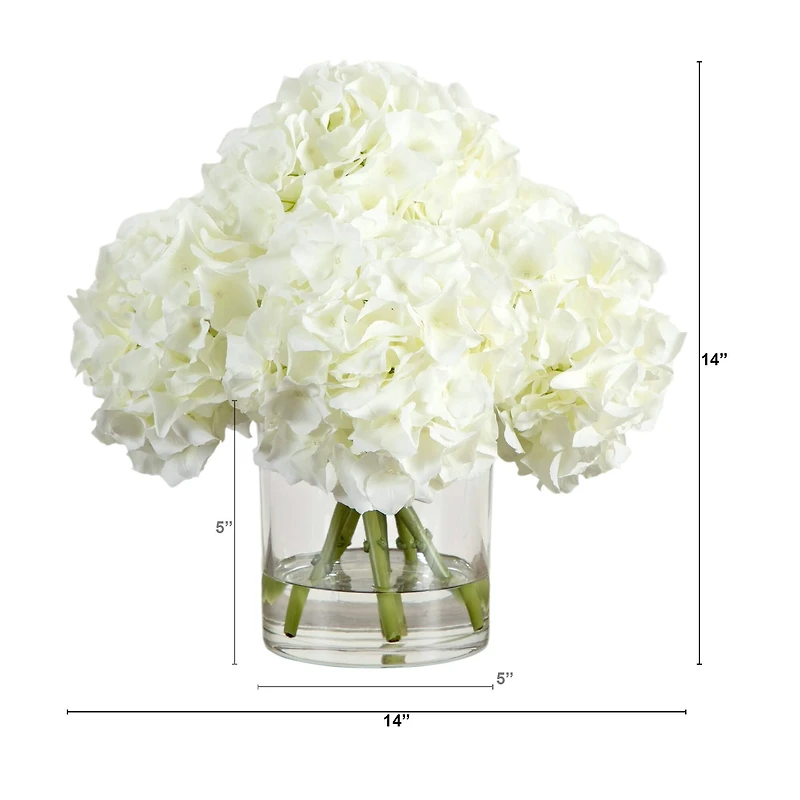 Wedding Collection 14in. Artificial Hydrangea Arrangement in Glass Vase