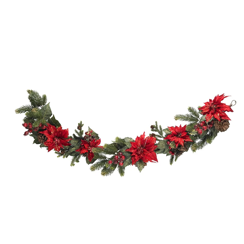 5ft. Poinsettia & Berry Artificial Garland