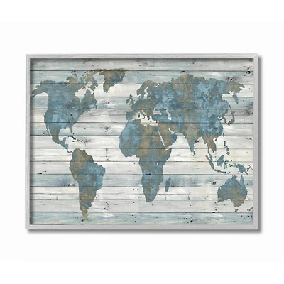 Stupell Industries Weathered World Map Gray Framed Print