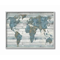 Stupell Industries Weathered World Map Gray Framed Print