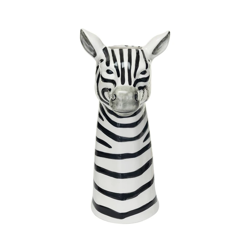 Hello Honey® 11.5" White & Black Hand-Painted Decorative Stoneware Zebra Vase