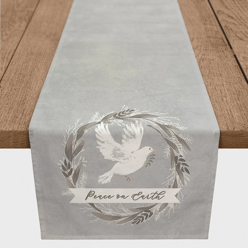 Peace on Earth Dove 16x90 Poly Twill Table Runner