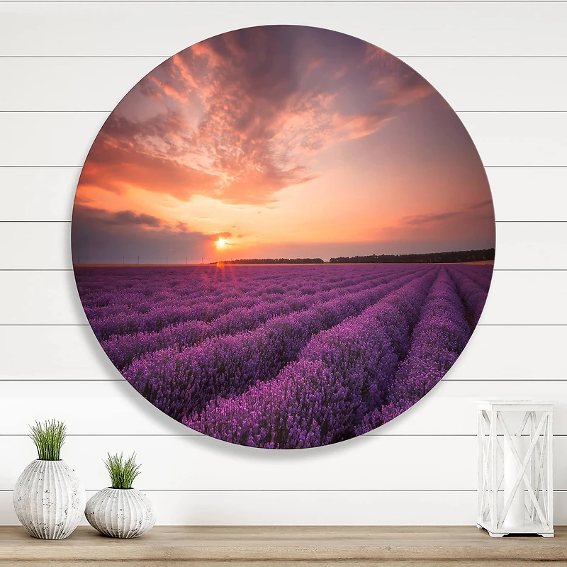 Designart - Sunrise & Dramatic Clouds Over Lavender Field XII