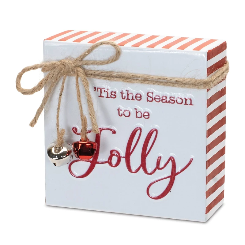 Metal Christmas Sentiment Sign with Bell Accents, Set of 2