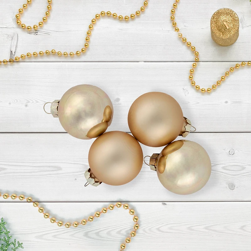 10ct. 1.75" Champagne Gold Shiny and Matte Glass Christmas Ball Ornaments