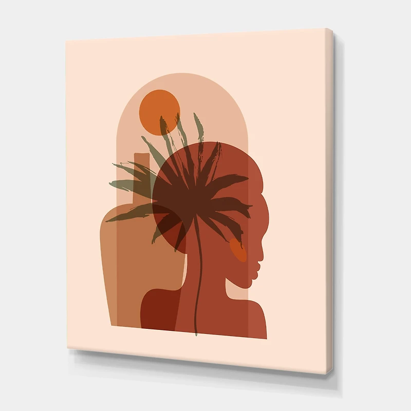 Designart - Abstract Tropical Palm Leaf & Pretty Girl Portrait