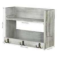 Rustic Wood Floating Storage Shelf with 3 Hooks