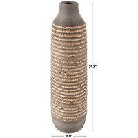 32" Brown Seagrass Handmade Braided Vase with Layered Gray Paneling