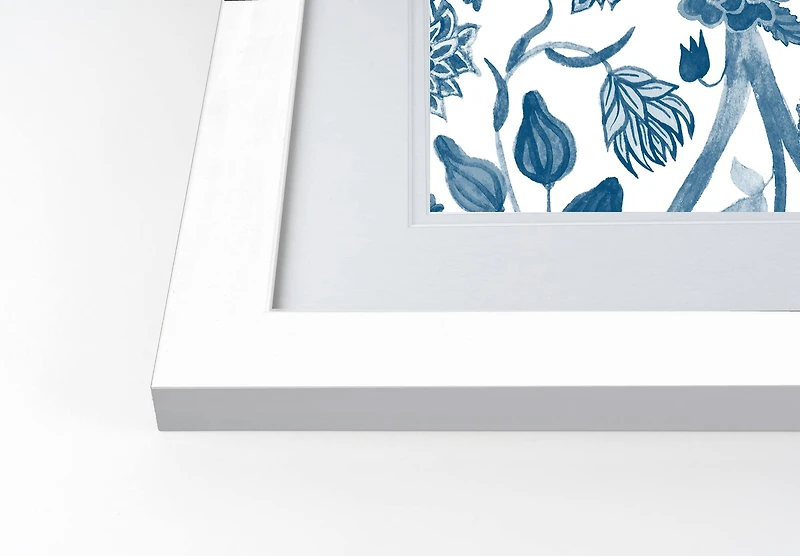 Blue & White Happy Thanksgiving Fall Print in White Frame