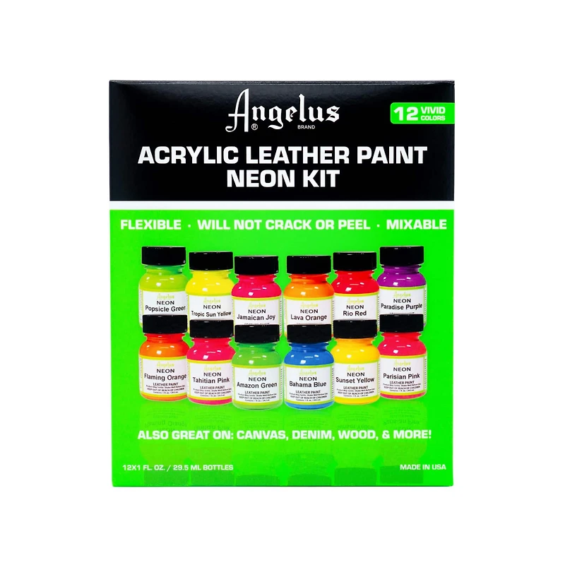 12 Packs: 12 ct. (144 total) Angelus® Neon Acrylic Leather Paint Kit
