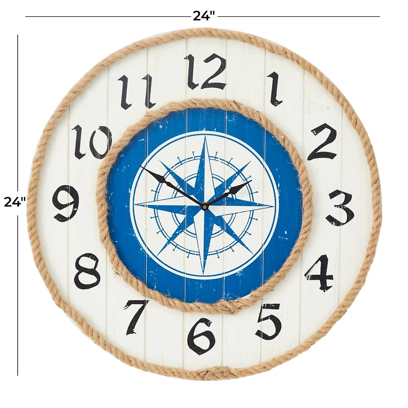 Blue MDF Nautical Wall Clock 24" x 24" x 2"
