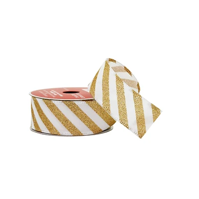 1.5" x 30ft. Gold Glitter Stripes Wired Taffeta Ribbon by Celebrate It®