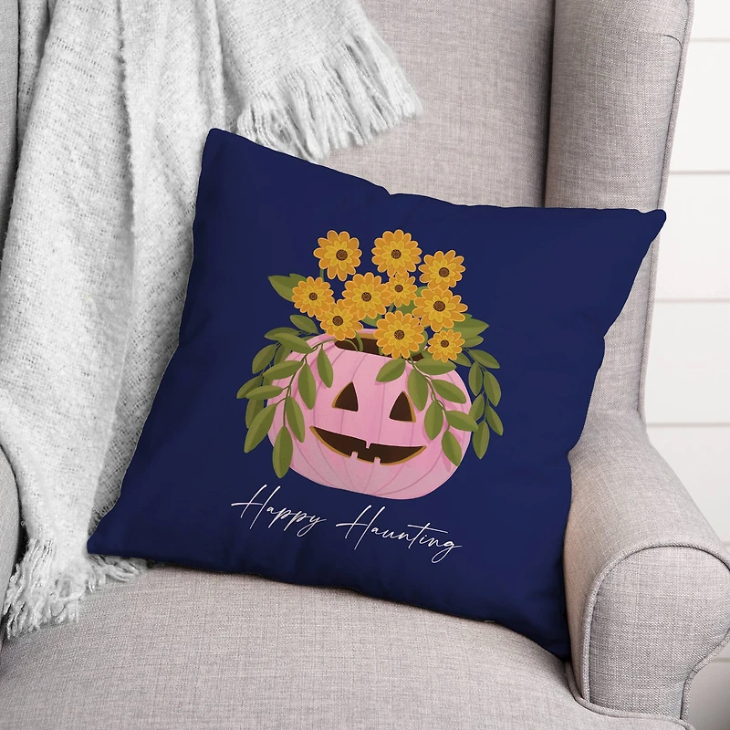 Floral Jack-O-Lantern Throw Pillow