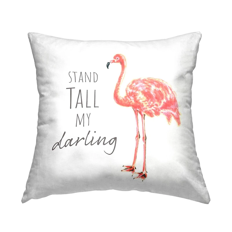 Stupell Industries Stand Tall My Darling Motivational Phrase Pink Flamingo Throw Pillow 18" x 18"