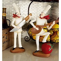 White Polystone Traditional Chef Sculptures, Set of 3