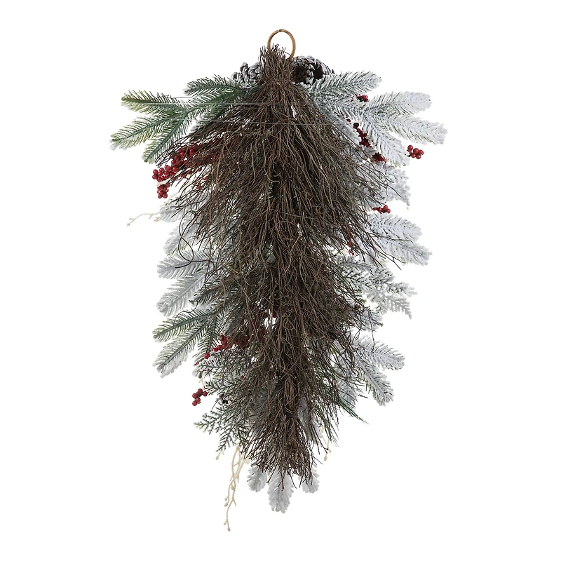 Glitzhome® 28"Christmas Flocked Pinecone & Berry Teardrop