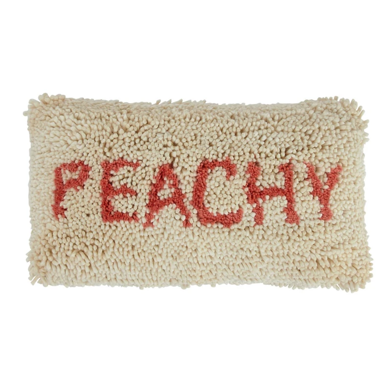 Hello Honey® Cream & Red "Peachy" Tufted Wool & Cotton Lumbar Pillow