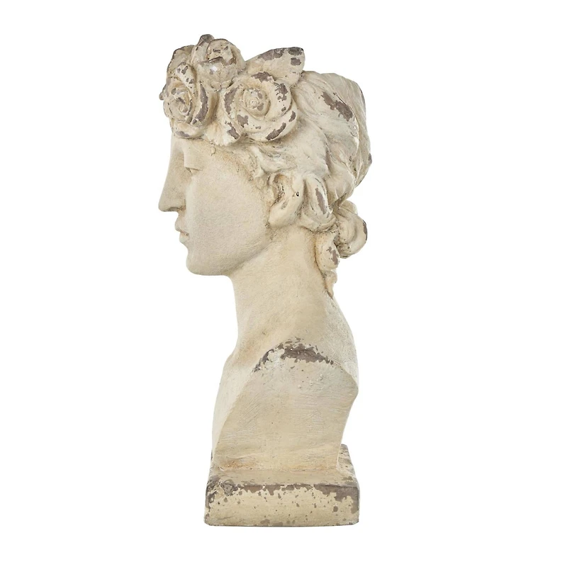 22" Cream Distressed Woman Antique Greek Bust Planter
