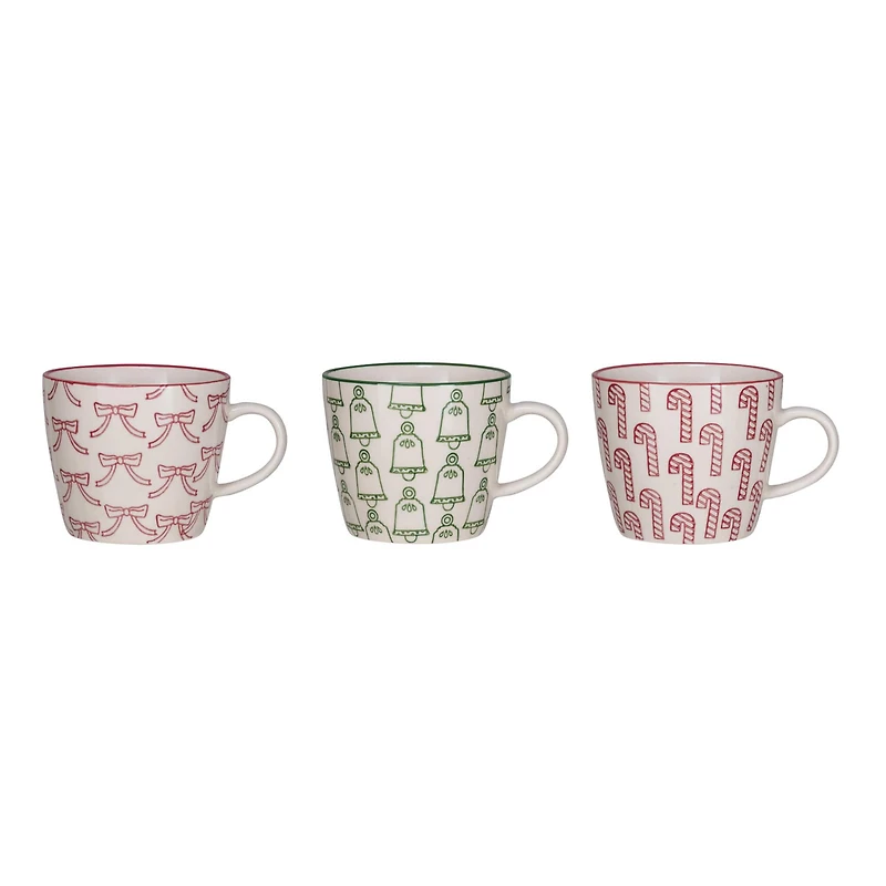 Hello Honey® 10oz. Holiday Pattern Hand-Stamped Stoneware Mug Set