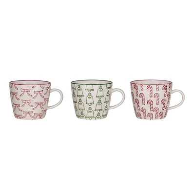 Hello Honey® 10oz. Holiday Pattern Hand-Stamped Stoneware Mug Set