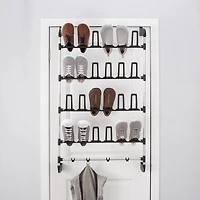Organize It All 12 Pair Over the Door Shoe Rack With Accessory Hooks